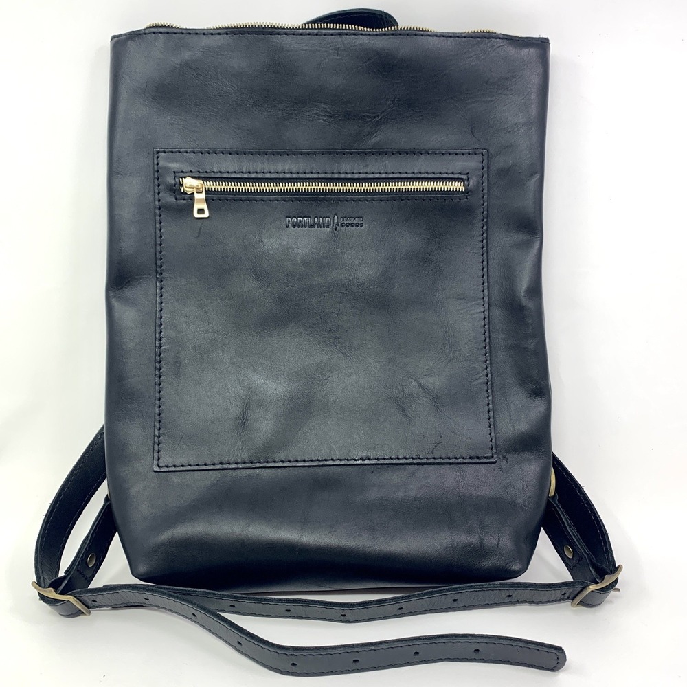 Portland Leather Goods Black Laptop Backpack Handbag Gold Tone Hardware